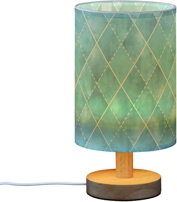 senya Table Lamp for Bedroom Living Room, Geometric Teal Turquoise Plaid Bedside Lamps with USB Charging Ports Nightstand Light Lamps