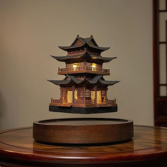 Levitating Ancient Tower lamp,Magnetic Floating LED Light Desk Lamp Table lamp Night Light, 360-degree Free Floating and Rotating in The air for Unique Gifts Room Home Office Decor (Art Deco)