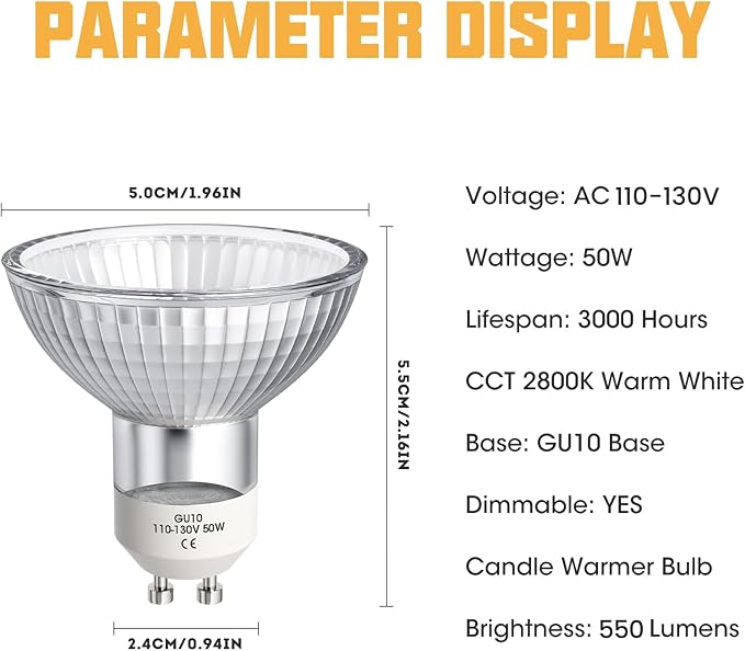 Light Bulbs(Pack of 6) - 50W 110V Candle Warmer Lamp Bulbs GU10 LED Bulbs with Long Lasting Lifespan Warm Light Dimmable Light Bulbs Replacemen for Candle Lamps,Wax Melt