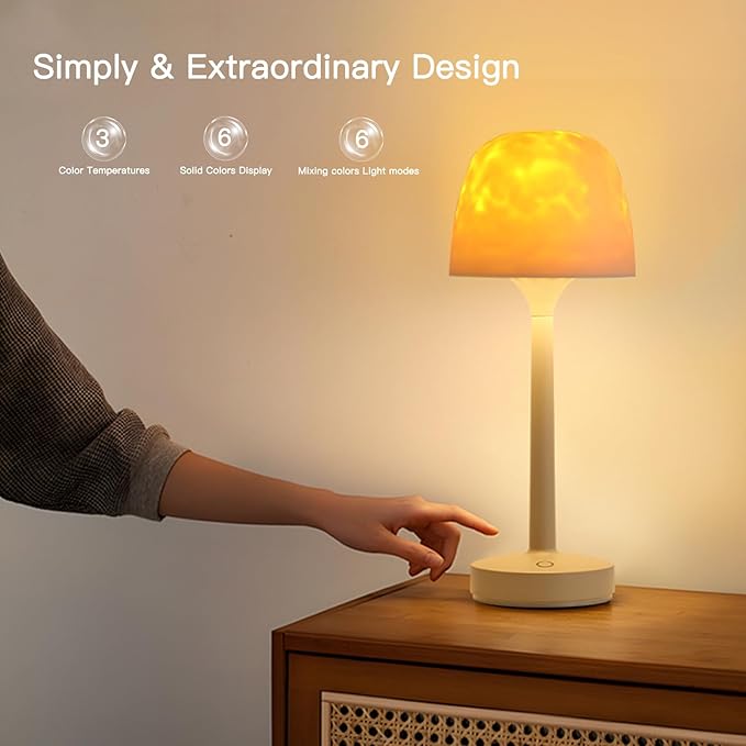 Ocean Wave Cordless Projector Light, USB Rechargeable Cordless Night Light with Remote Control, Party Sunset Mood Ambient Lighting, RGB Color Aurora Light Projector for Bedroom Living Room