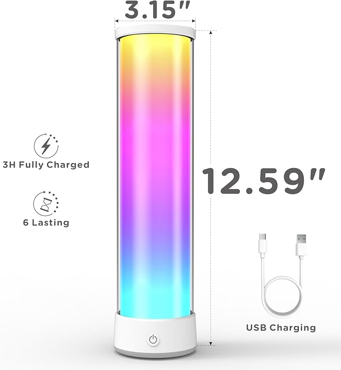 Rechargeable Table Lamp RGB+IC LED Cordless Table Light,12.59inch 1500LM Ambient Lighting APP & Remote Control, Desk Lamp Music Sync, Color Change Lamp for Bedside Bedroom, Home Decor