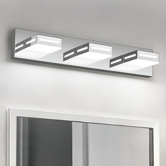 24-Inch 3-Light LED Modern Chrome Bathroom Vanity Light Fixtures Over Mirror, Bathroom Lighting Fixtures with Cool White 6000K, Rotatable Vanity Wall Lights for Bath Restroom Powder Room