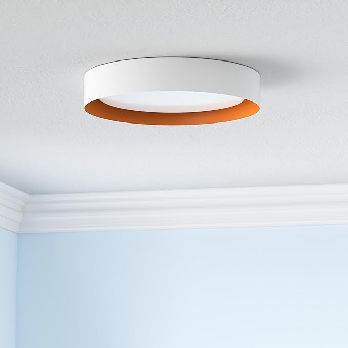 Bargeni 16.5 inch Dimmable LED Flush Mount Ceiling Light, Matte White with Gold Inside, 3000K/Warm White/30W, Modern Light Fixture for Closet and Hallway