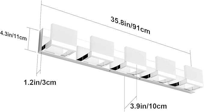Tipace Dimmable Modern 5 Lights LED Vanity Light for Bathroom Up and Down Chrome Bathroom Wall Light Fixtures Over Mirror(White Light 6000K)