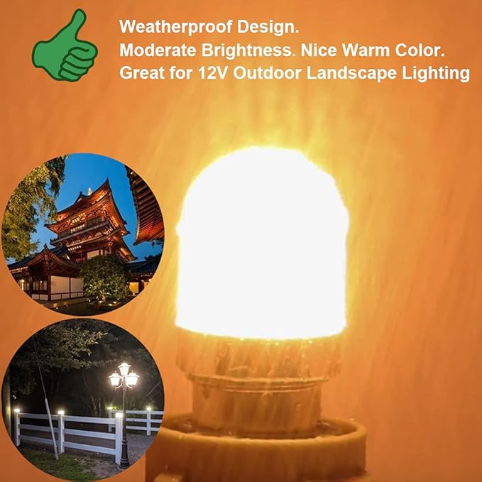 1141 BA15s Bayonet LED Bulbs 12V, Weatherproof 1156 S8 Landscape Light Bulb, 1W Warm White Color 2700K for RV and Outdoor Lighting Path Deck Lights Pack of 4