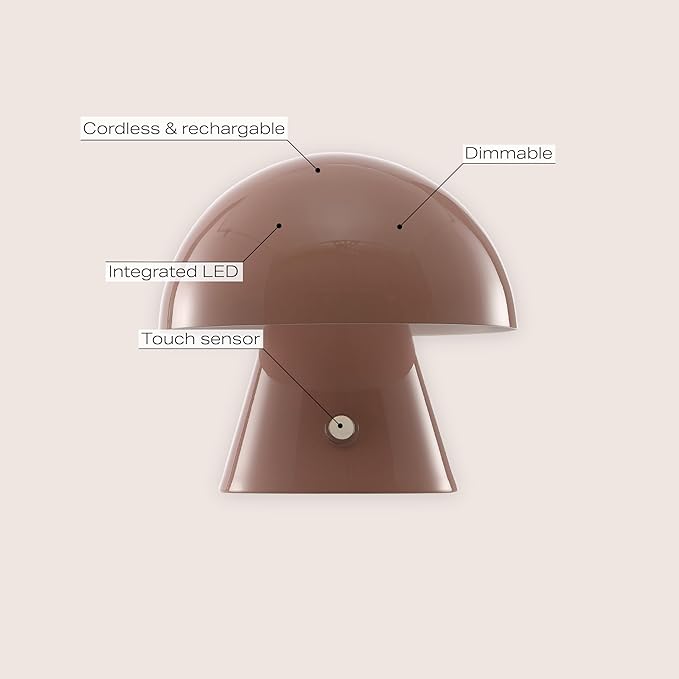 JONATHAN Y 7" Pink Rechargeable Cordless Mushroom Table Lamp, Portable LED Nightstand Lamp for Bedroom Living Room, Metal Shade, 3-Way Dimmable Touch Sensor Modern Accent (JYL7116D)