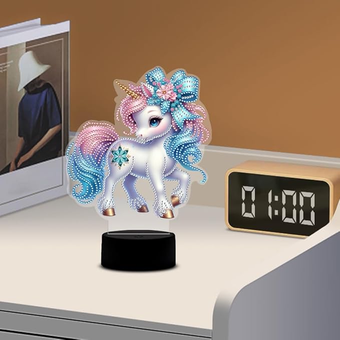 Unicorn Diamond Art Painting Night Light,Diamond Art Painting Kits Desktop Touch Lamp Ornaments for Tabletop Decor Diamond Art Accessories for Adult Beginner Bedrooms Living Room