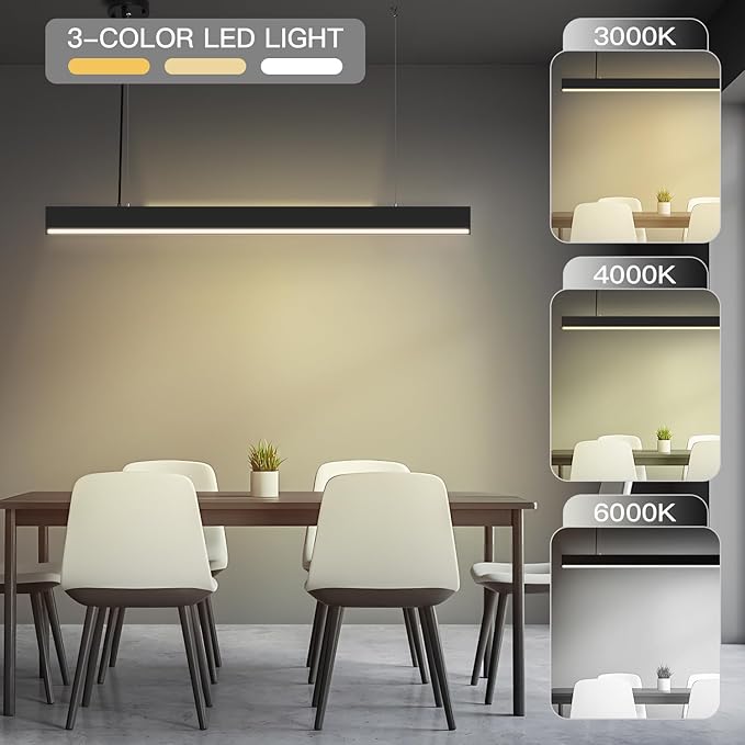 2.4G Remote Series LED Linear Light Fixture with Remote, 4FT 43W Downlight and 7W Uplight, 3000K-6000K Color Changing, Dimmable Pendant Light for Home Office, Black, 4 Pack