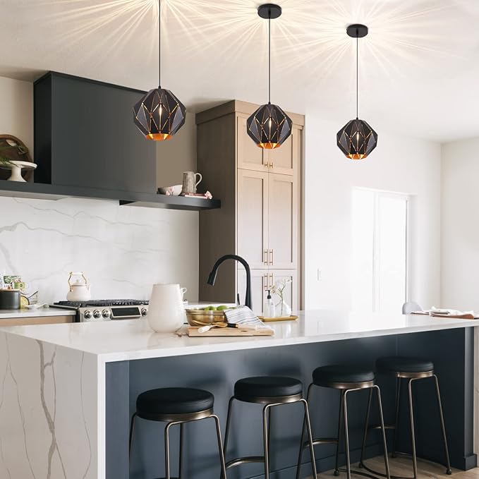 Pendant Light Industrial Vintage Pendant Lamp Retro Farmhouse Ceiling Hanging Light Fixture Black Metal Creative Geometric Diamond Shade Pendant Lighting for Kitchen Island