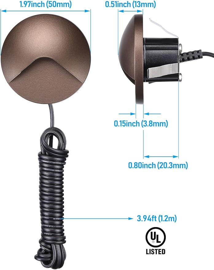 LEONLITE 12-Pack Recessed Low Voltage LED Deck Light Anti-Glare, 12-24V AC/DC Recessed LED Step Riser Light, IP65 Outdoor Step Stair Lights, 3000K Warm White, Aluminum Housing Oil Rubbed Bronze