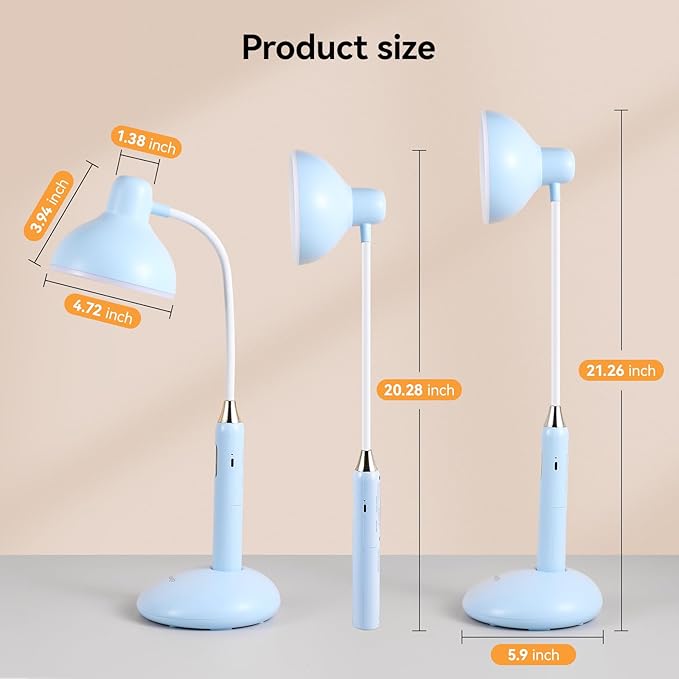 VAVOFO Wireless LED Desk Lamp with Touch Control - Adjustable 2700-7000K Color Temperature, 700LM Brightness, 360° Flexible Gooseneck, USB-C Charging, 2.5hrs Cordless Use (Blue)