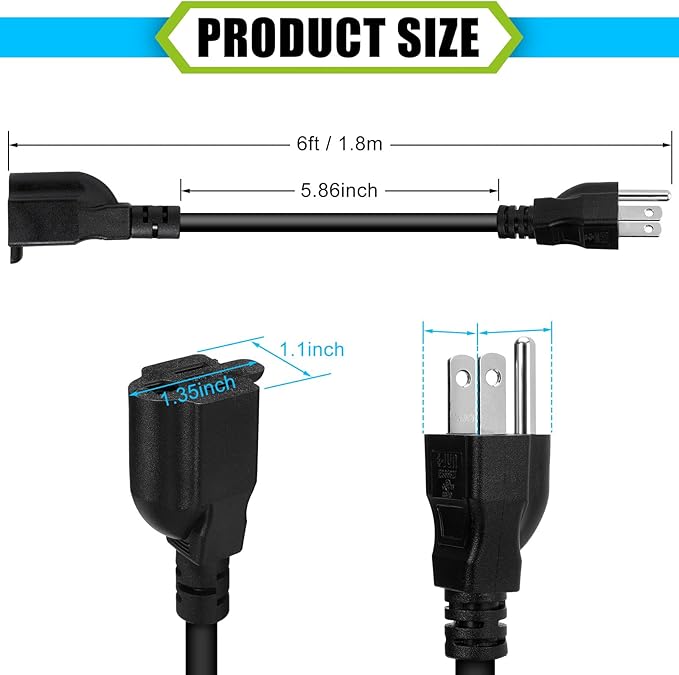 Kanayu 15 Pack 6 ft Outdoor Extension Cord Heavy Duty Black Extension Cord with 3 Prong 16 AWG SJW Heavy Duty Power Cable Weather Resistant