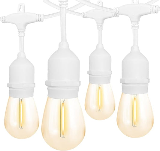 Banord Outdoor String Lights, 48FT Waterproof Patio Lights with 1W Dimmable LED Bulbs, White Hanging String Lights for Outdoor Backyard, Garden, Deck, Porch, Gazebo, Balcony, Camping, Party