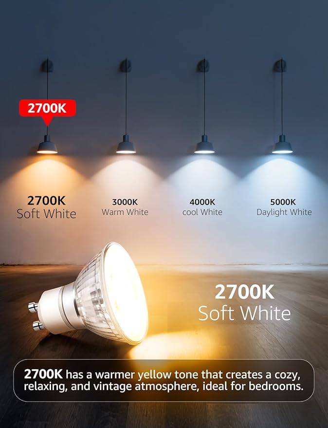 Lepro Non-Dimmable GU10 LED Light Bulbs, 2700K Soft Warm Light GU10 Bulb Replacement for Recessed Track Lighting, 4W LED Bulbs with 100°Flood Beam for Kitchen, Range Hood, Living Room, Bedroom, 3 Pack