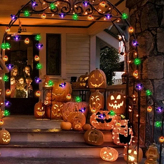 Halloween String Lights Battery Operated, Bat Ghost Spider Pumpkin Lights, Indoor Decorations for Cute Party Decor（3 Elements）