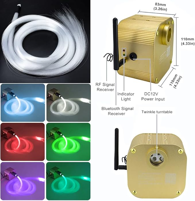 AZIMOM Bluetooth/APP Control 16W Twinkle Fiber Optic Lights Star Ceiling Lighting Kits 550pcs*0.03in13.1ft Fiber Strands RGBW Music Sound Control Light Engine Home Indoor Car Interior Decor