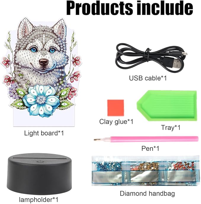 Wolf Diamond Art Painting Night Light,Diamond Art Painting Kits Desktop Touch Lamp Ornaments for Tabletop Decor Diamond Art Accessories for Adult Beginner Bedrooms Living Room