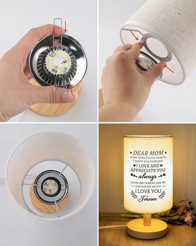 Gifts for Mom from Daughter Son, Moms Birthday Gift Fabric Lamp, Valentines Day Retirement Birthday Gifts for Mother Table Lamp with Wooden Stand, I Love You Mom Gifts