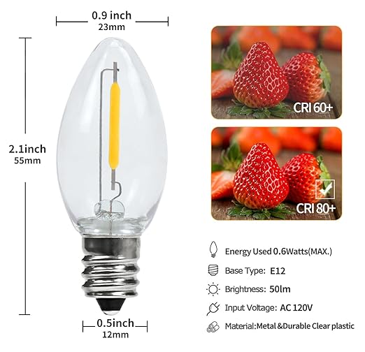 MX232 Set of 2 Accessory Cord with 2 Led Light Bulb 6 Ft White Cord with On/Off Switch Plugs e12 Candelabra LED Light Bulbs and Clips for Halloween Christmas Decorations Craft Village House Decoration