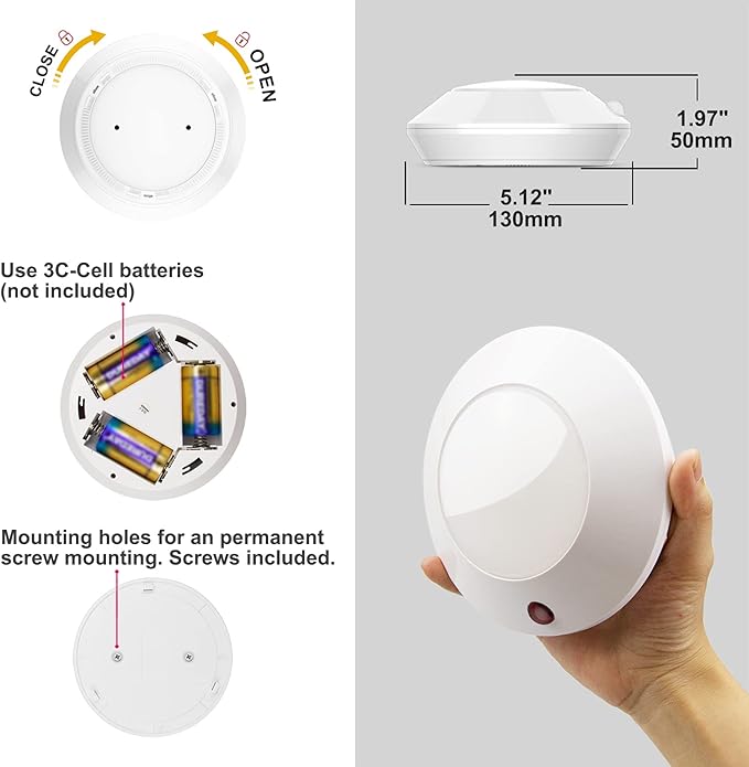 BIGLIGHT Battery Operated LED Ceiling Light, Remote Controlled, 12 Color Changing Mood Light, Hallway Lighting, Dimmable Night Light for Shower Closet Bedroom Corridor Bathroom, 2 Pack