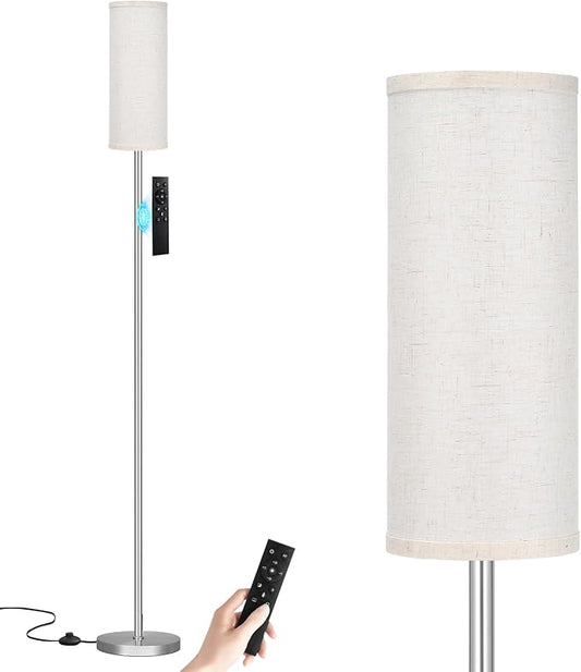 Ambimall 64'' Floor Lamps for Living Room with Remote Control and Stepless Dimmable Colors Temperature & Brightness, 9W Bulb Included(Beige Lampshade & Silver Pole)