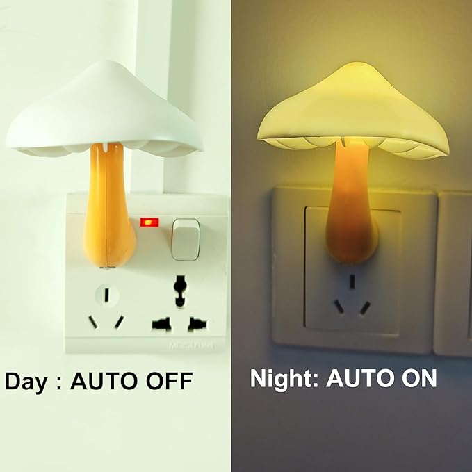 AUSAYE 2 Pack LED Mushroom Night Light Plug into Wall NightLight,Dusk to Dawn Sensor Wall Lamp Energy Saving Night Lights for Kids Adults Room Bedroom Bathroom Stairs Hallway Kitchen Warm White