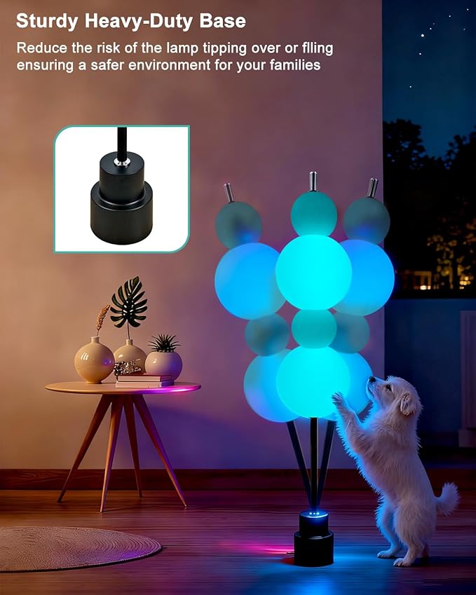 Blue Globe Floor Lamp - RGB & 3000K Dimmable LED, Touch Switch, Modern Tall Standing Lamp for Bedroom, Living Room, Home Office, Gold Metal