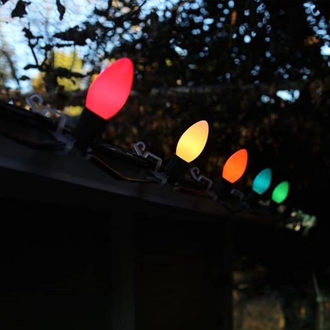 C9 Ceramic Christmas Replacment Bulbs, 25 Pack Multicolor Light Bulbs for E17 Candelabra Base Outdoor/Indoor String Lights, 7 Watt