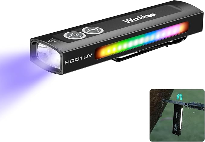 Wurkkos HD01 UV Flashlight, Rechargeable EDC Flashlight, Led Flashlight with 365nm UV Light, 1200 Lumens Flat Flashlight with RGB, Pocket Light for Emergency, Pet Urine Detection (Black)