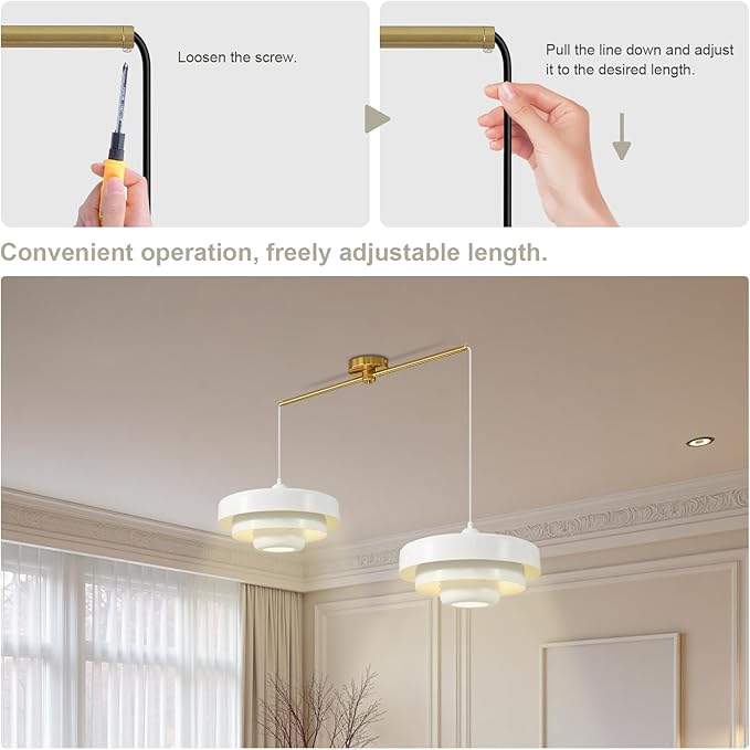 Farmhouse White Pendant Light, 2-Light Industrial Chandelier, Vintage Adjustable Hanging Lights for Kitchen Island, Dining Room, Bedroom, Entryway, Coffee Bar