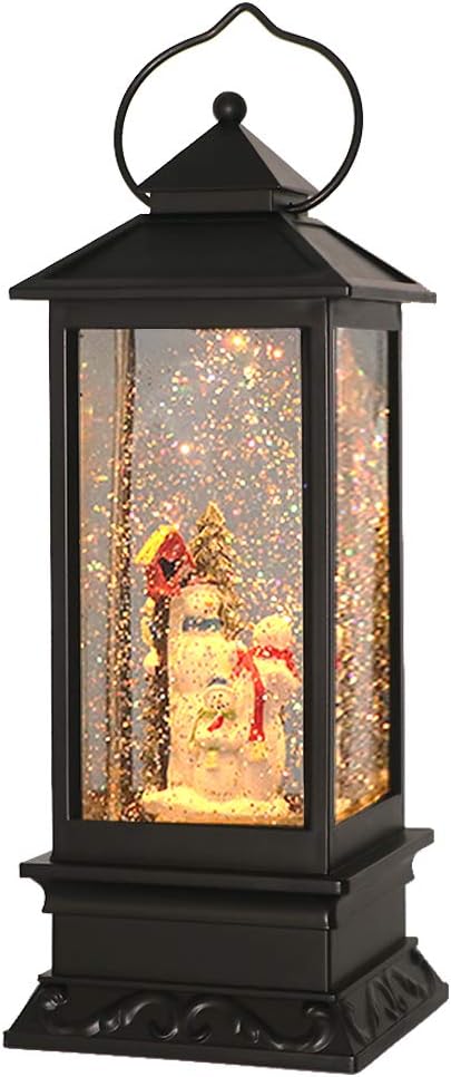 DRomance Snowman Music Snow Globe Lantern with Timer Battery Operated & USB Powered Lighted Singing Snow Globe Lamp Spinning Water Swirling Glitters Christmas Decor 4" x 4" x 12"