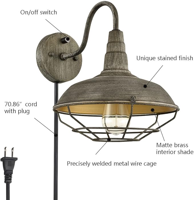 HOLKIRT Wall Sconce with Plug in Cord and On Off Switch,Retro Gooseneck Wall Light Fixtures for Bedroom Nightstand