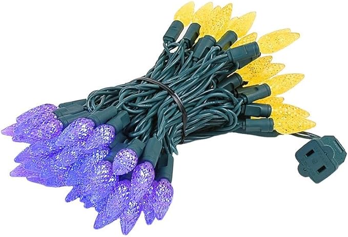 Novelty Lights 24FT 70 LED C6 LED Christmas String Lights, Commercial Grade LED String Lights, Permanent Christmas Lights, Outdoor Tree Decorations (Purple/Yellow)