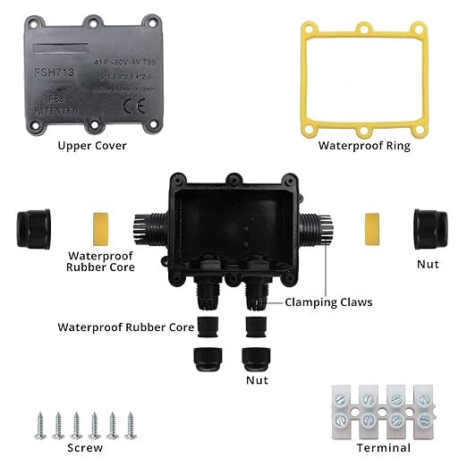 MAKERELE Outdoor Open Splice Boxes IP68 4 Way Underground Waterproof Electrical Splice Box Cable Connector Wire Range 5 to 15mm with Screw Terminal Block External Junction Box