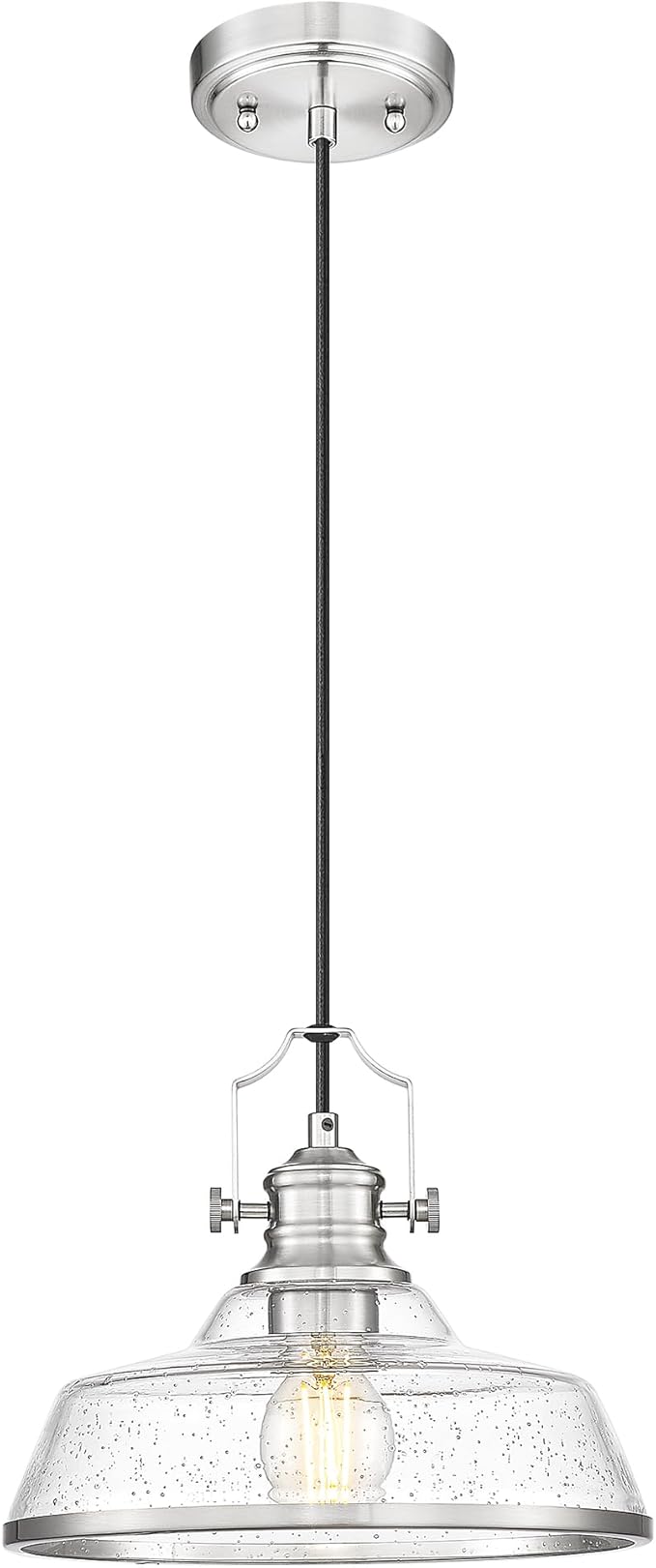 kudos Brushed Nickel Pendant Lights Kitchen Island, Large Pendant Light with Seeded Glass, Industrial Hanging Lighting for Kitchen Sink Dining Room Bathroom,KDPL13-BN-S