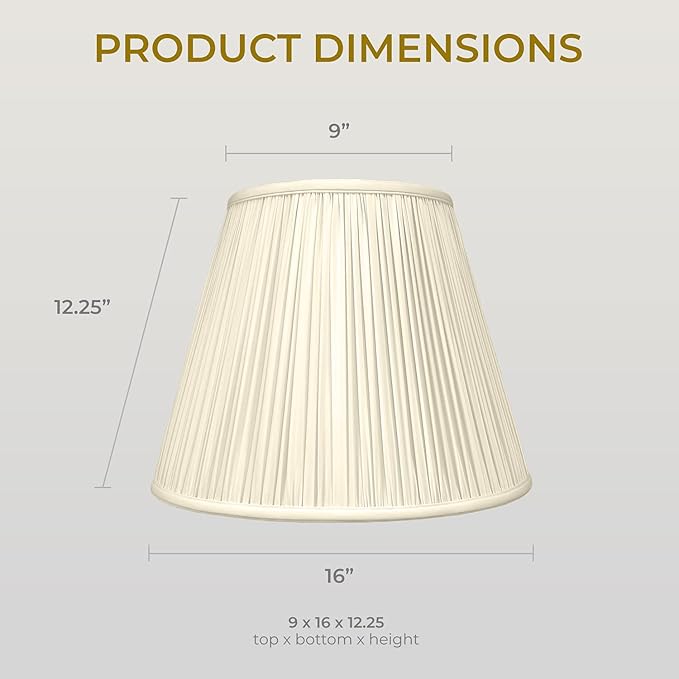 Royal Designs Deep Empire Gather Pleat Basic Lamp Shade, Beige, 9 x 16 x 12.25