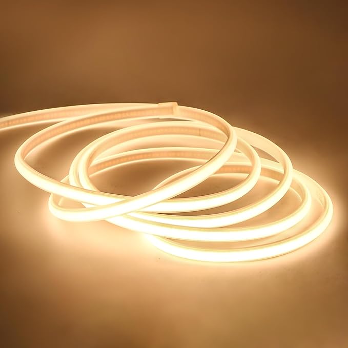 COB Led Strip Lights Waterproof IP67 AC 110V 120V Light Stip 3.28 ft Cuttable LED Rope Lights 320LEDs 3000K Warm White Super Bright with US Plug for Bedroom Ceiling Kitchen Under Cabinet Closet
