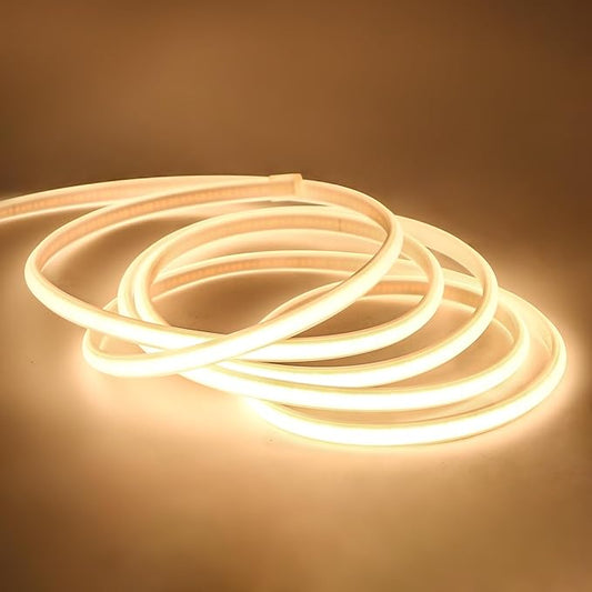 COB Led Strip Lights Waterproof IP67 AC 110V 120V Light Stip 3.28 ft Cuttable LED Rope Lights 320LEDs 3000K Warm White Super Bright with US Plug for Bedroom Ceiling Kitchen Under Cabinet Closet