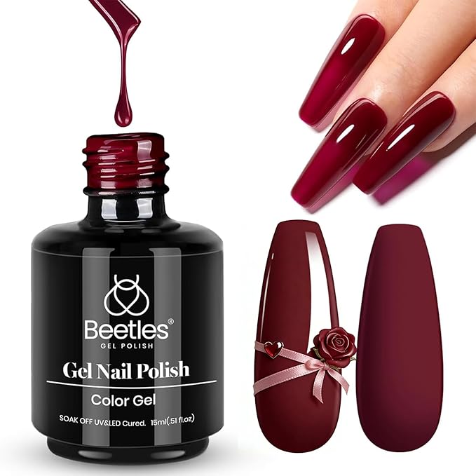 Beetles Red Gel Polish - Oxblood Red 15ML/0.51Fl Oz, Maroon Dark Burgundy Gel Nail Polish, Soak Off UV LED Lamp Burgundy Wine Color Nails Art, Long-Lasting Manicure Salon DIY Home Gifts for Woman