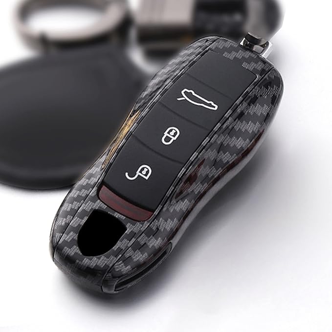 x xotic tech Carbon Fiber Style Key Fob Cover Smart Remote Shell Case, 3 pcs Set Full Protection, Compatible with Porsche Boxster Cayman 981 Carrera 911 991 918 Spyder Macan Cayenne Panamera