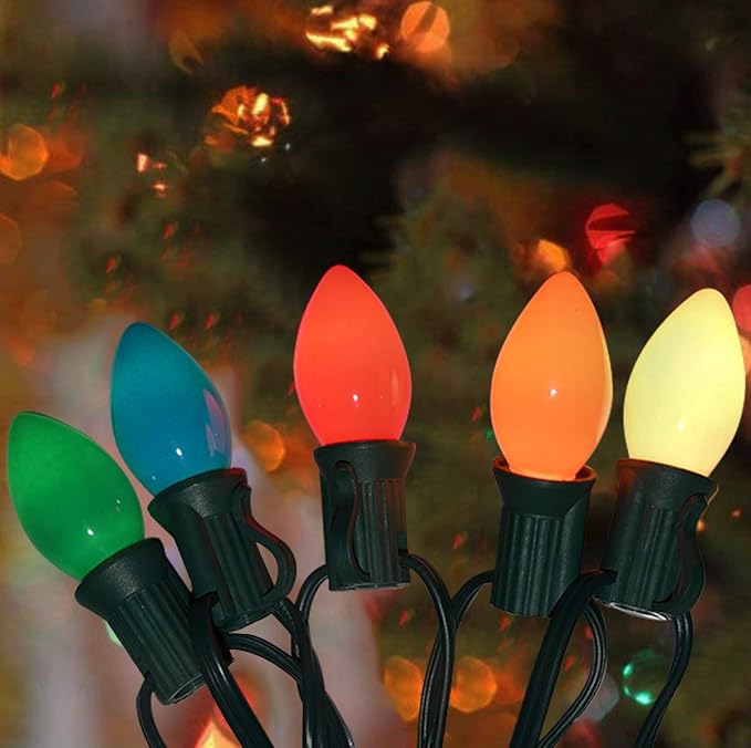 GOOTHY 25 Pack C7 Multicolor Christmas Replacement Bulbs, Multicolor Ceramic Light Bulbs for Christmas Outdoor Patio Indoor String Lights, C7/E12 Candelabra Base, 5 Watt