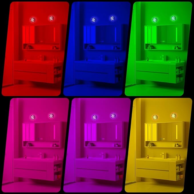Waterproof Bathroom Shower Lights Wireless，RGB Color LED Nightlight Battery Operated,Cool Stuff for Bathroom Accessories Decor, Room Ambient Lighting（Battery Not Included）