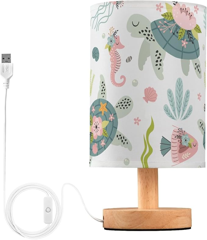 Bedside Table Lamp Turtle Sea House Flower Nightstand Lamp with Wood Desk Lamps for Bedroom Living Room Nursery Office Home Decor