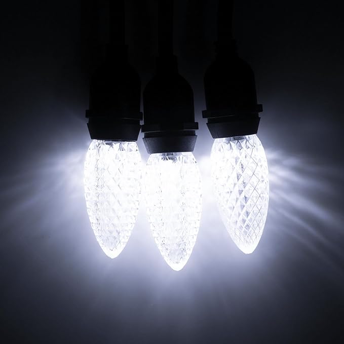 Meconard C9 Led Replacement Christmas Light Bulbs, C9 Shatterproof Led Bulbs for Christmas Indoor Outdoor String Lights, E17 Intermediate Base, Commercial Grade Holiday Bulbs, Cool White, 50Pack