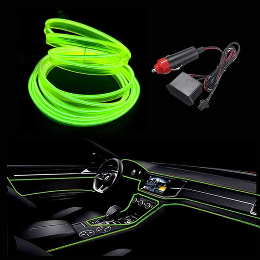 MaxLax El Wire Lemon Green Interior Car LED Strip Lights, 10m neon Wire 12V with Fuse Protection for Automotive Car Interior Decoration with 6mm Sewing Edge