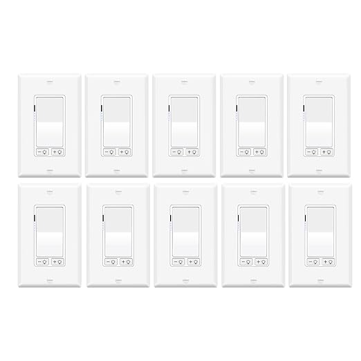 Dimmer Light Switch,Greencycle 10PK 3 Way Dimmer Switch for Dimmable 150W LED CFL Light,600W Halogen and Incandescent,15A 120V,Neutral Wire Not Required,Residential/Commercial,ETL Listed