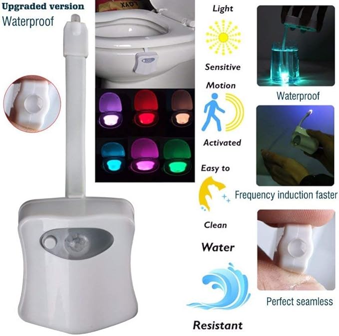 The Original Toilet Night Light Gadget, Fun Bathroom Lighting Add on Toilet Bowl Seat, Motion Sensor Activated LED 9 Color Modes - Weird Novelty Funny Birthday Gag Gifts for Men, Dad, Kids & Toddlers