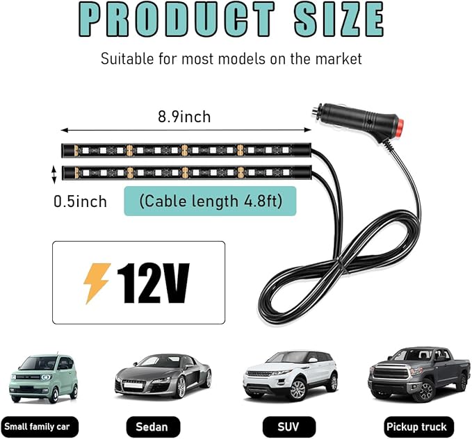 Car LED Strip Light, 24 LED Interior Under Dash Atmosphere Lights with Cigarette Lighter, Vehicle Decor Lamp Ambient Night Light Strip Lighting, Universal Car Accessories (Red)