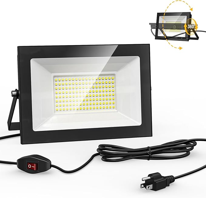 LIVOWALNY 11000 Lumens LED Work Lights, 110W Adjustable Head Floodlight with 13FT Cord, Portable IP66 Waterproof Flood Light for Outdoor Indoor Job Site Workshop Garage Construction Mechanics Lighting