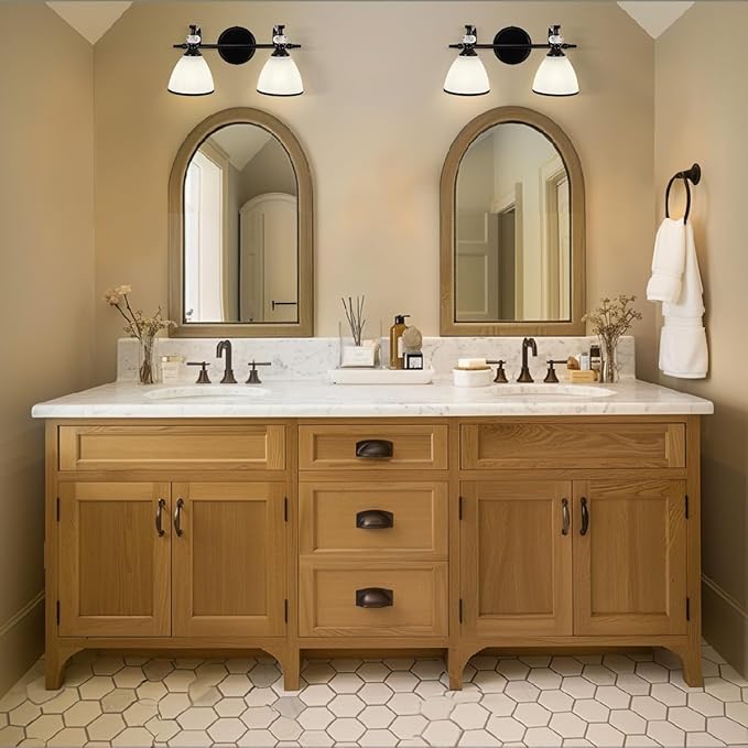 ANDY STAR Bathroom Lighting Fixtures Over Mirror, 2-Light Matte Black Vanity Light with Frosted Glass, Anti-Rust Metal Framed Bathroom Wall Lamp Sconces for Mirror Bedroom, Living Room Hallway